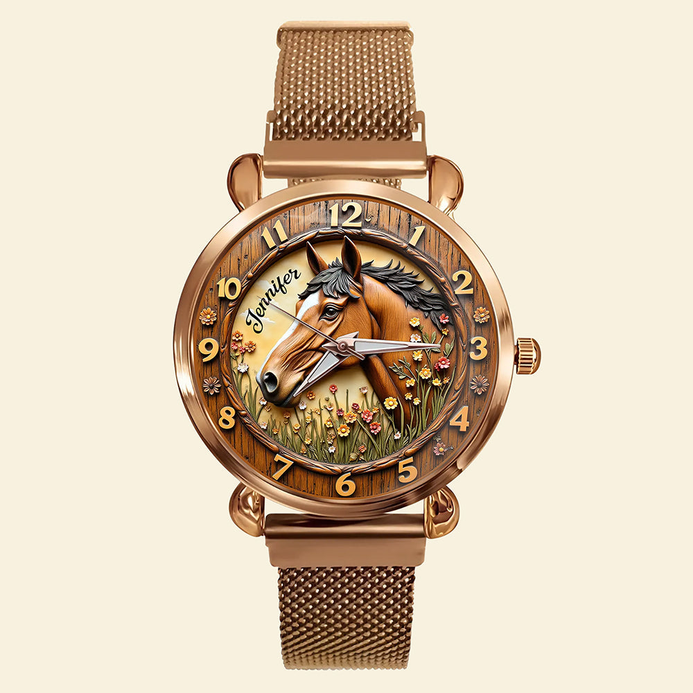 Time to Shine: Personalized Horse Lovers Mesh Strap Quartz Watch Quartz Watch MagicInPrints