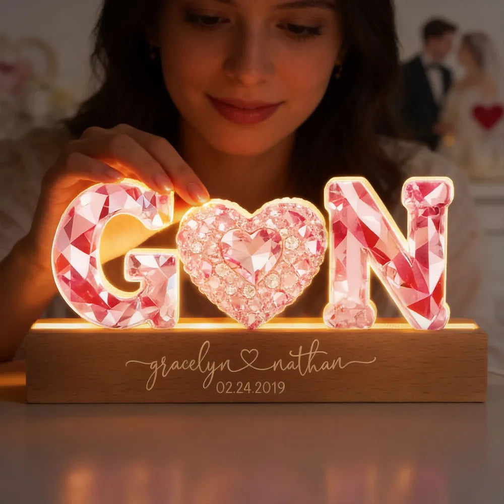 Personalized LED Crystal Initials Lamp for Couples - Romantic Gift Plaque MagicInPrints