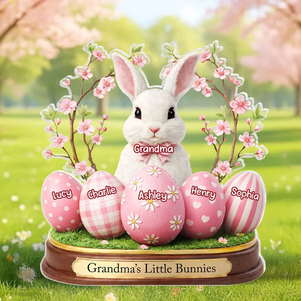 Personalized Easter Bunny Figurine for Grandma - Custom Names Display Plaque MagicInPrints