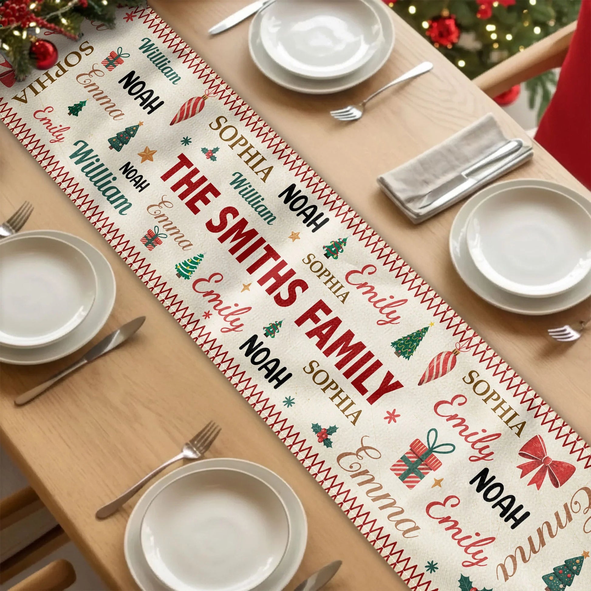 Personalized Christmas Table Runner for Families - Festive Holiday Decor Kitchen Supplies MagicInPrints