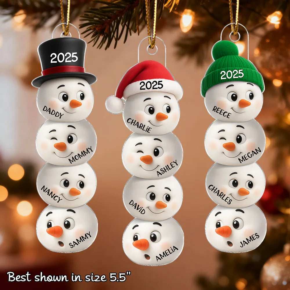 Personalized Snowman Family Christmas Ornaments 2025 - Holiday Tree Decoration Ornament MagicInPrints
