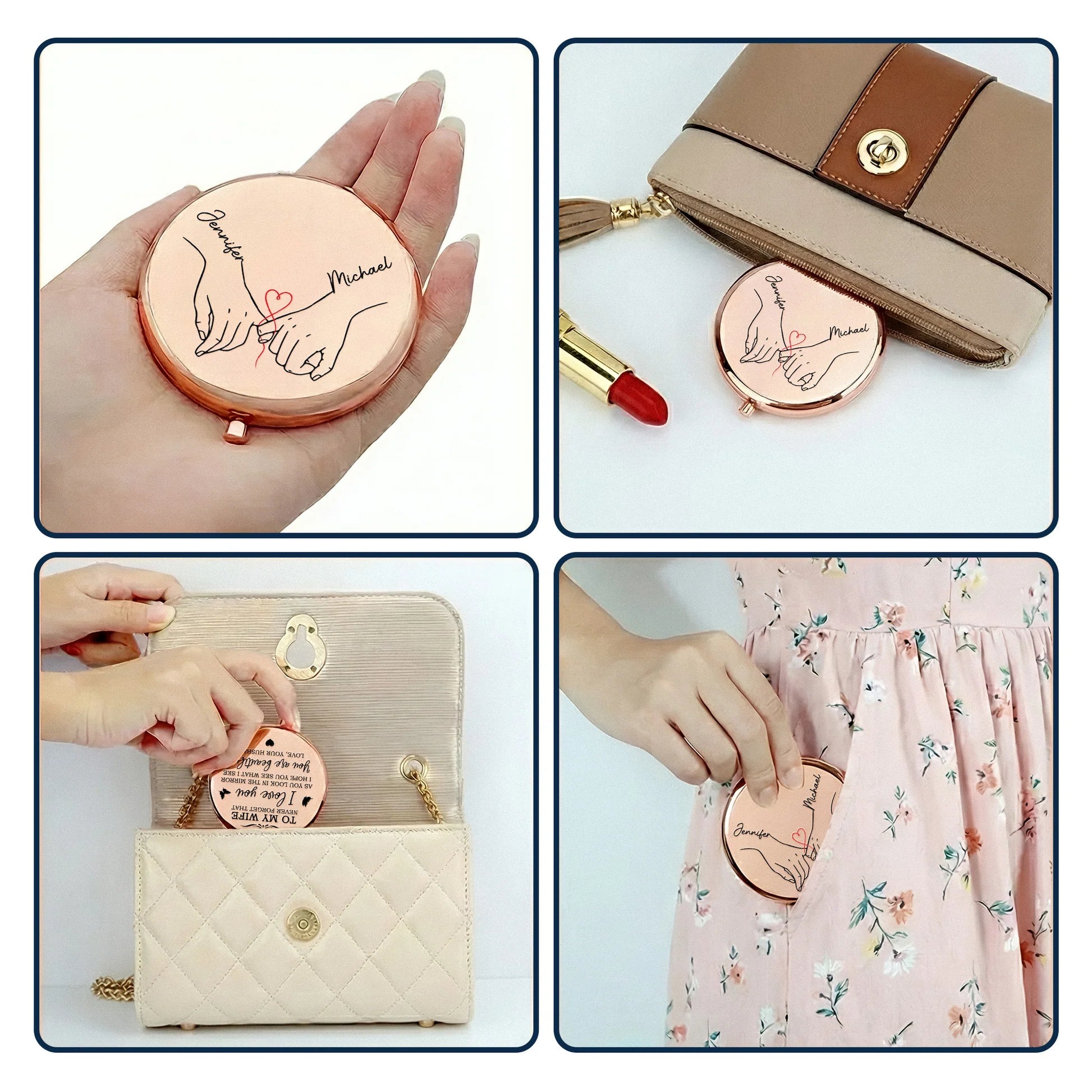 Personalized Compact Mirror for Wife - Engraved Love Message - Anniversary Gift Beauty Tools MagicInPrints