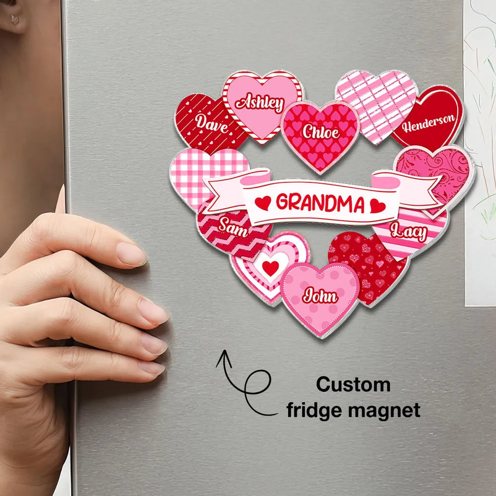 Personalized Heart Magnet Set for Grandma - Family Names Gift Fridge Magnet MagicInPrints