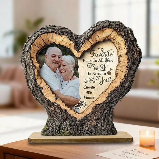 Custom Heart-Shaped Wooden Photo Frame for Couples - Anniversary Gift Plaque MagicInPrints
