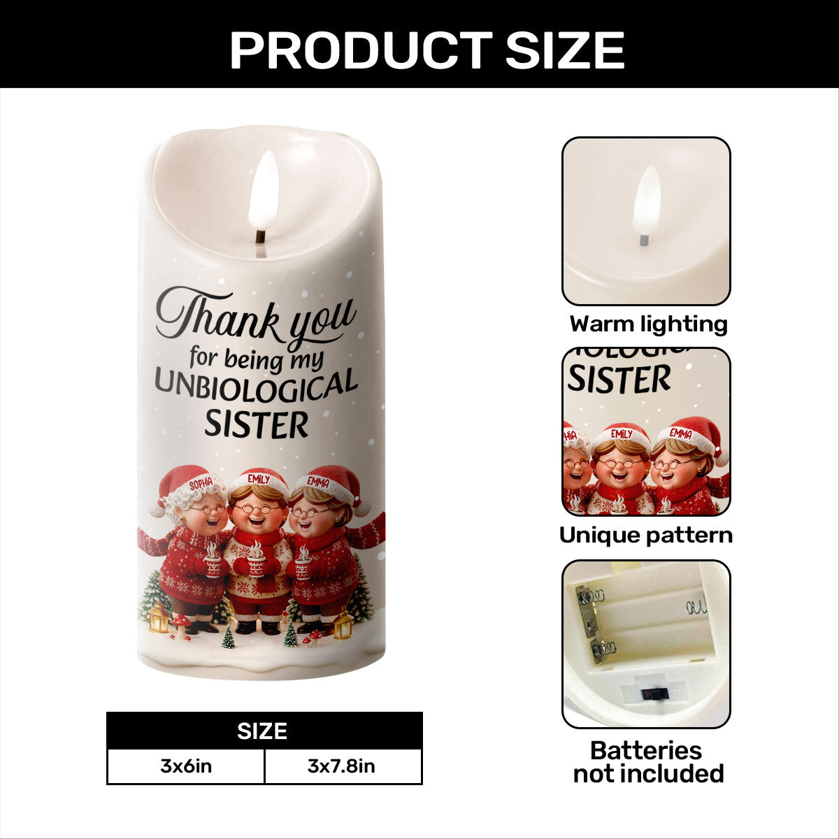 Personalized LED Candle for Best Friend - Sentimental Gift for Unbiological Sister Lamp MagicInPrints