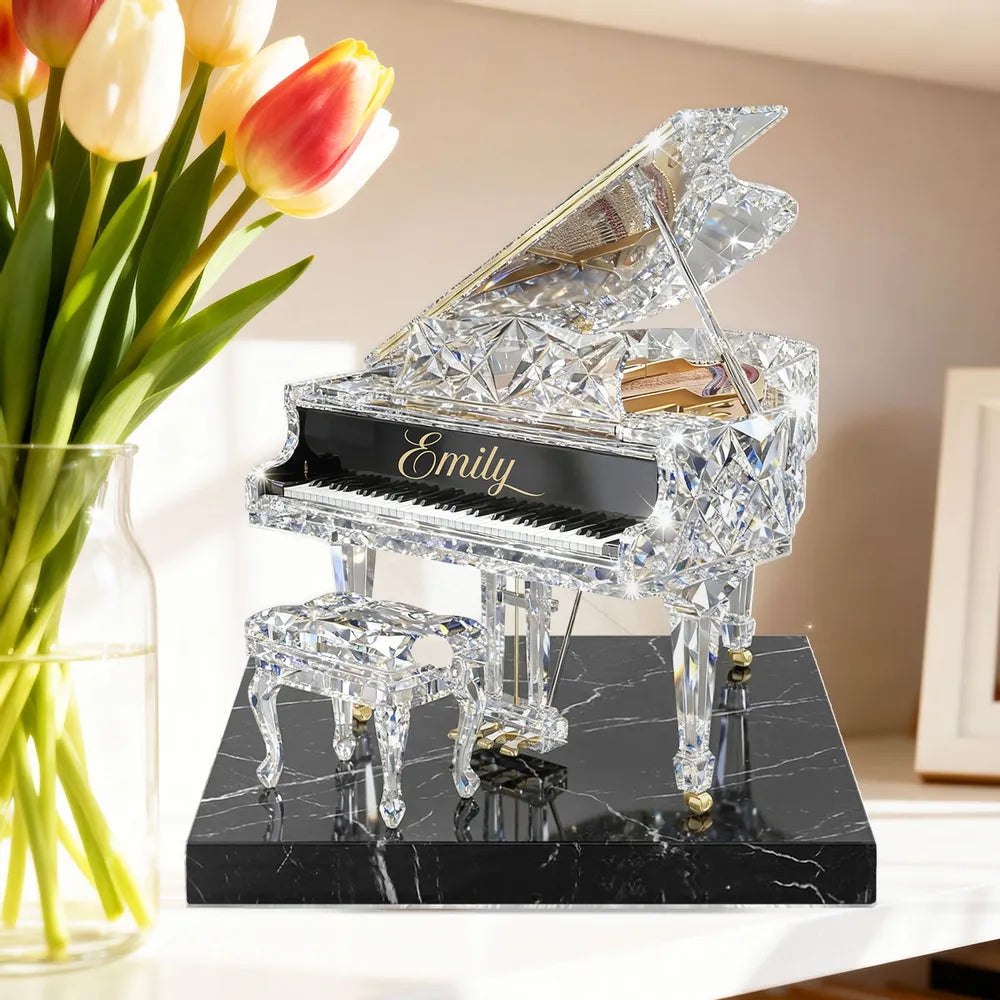 Personalized Crystal Piano Figurine with Custom Name Engraving - Elegant Home Decor Gift Plaque MagicInPrints