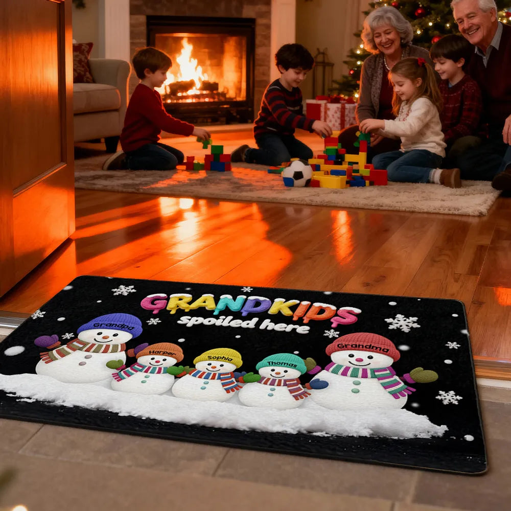 Personalized Christmas Doormat for Grandparents - Snowman Family Design Doormat MagicInPrints