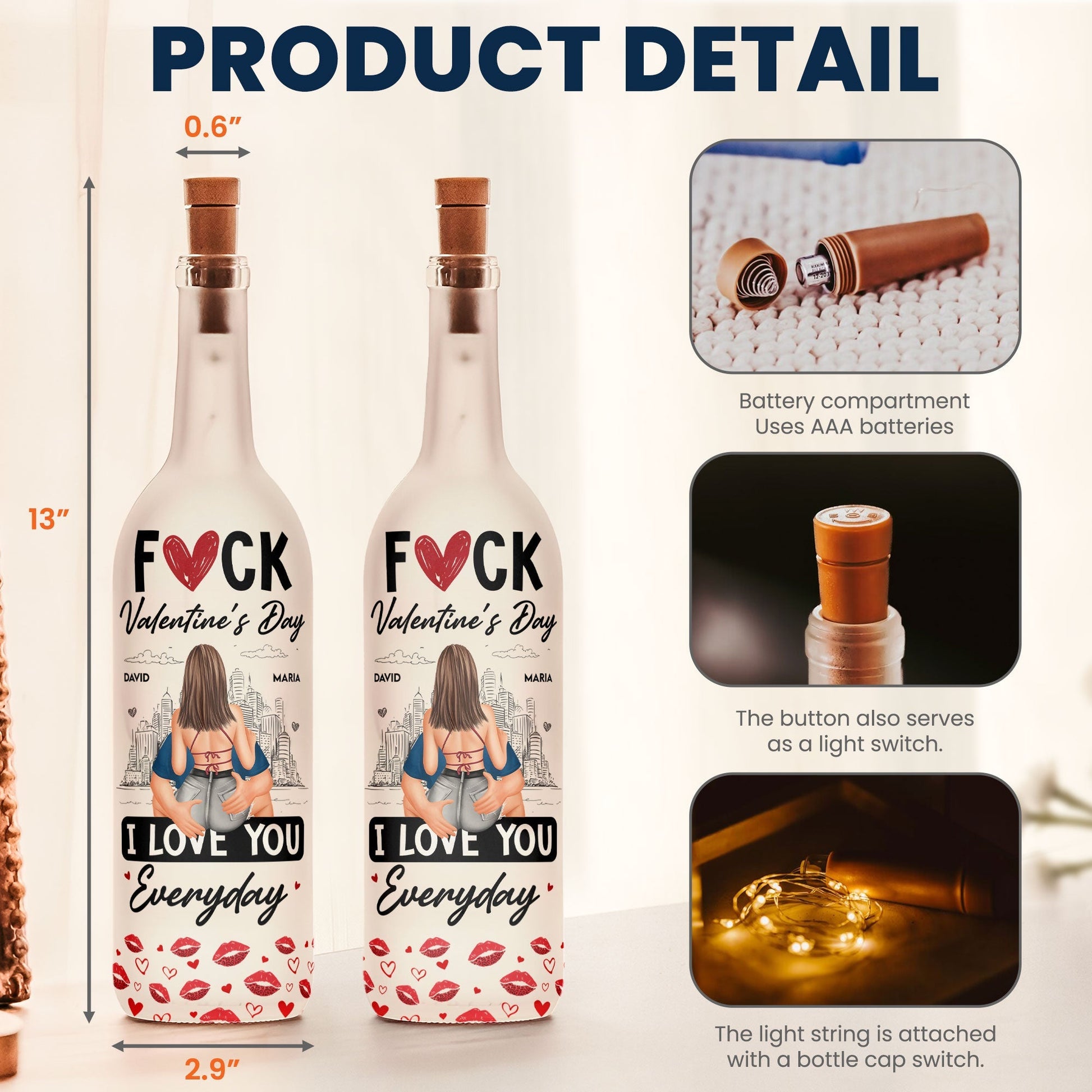 Personalized LED Wine Bottle Lamp for Couples - Romantic Valentine's Day Gift Lamp MagicInPrints