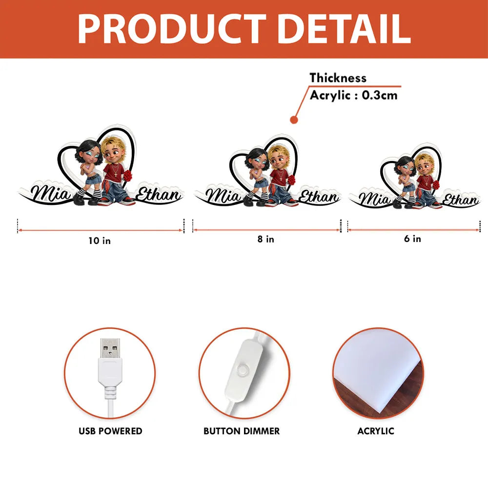Personalized Couple LED Lamp for Romantic Gift - Custom Names Heart Design Plaque MagicInPrints