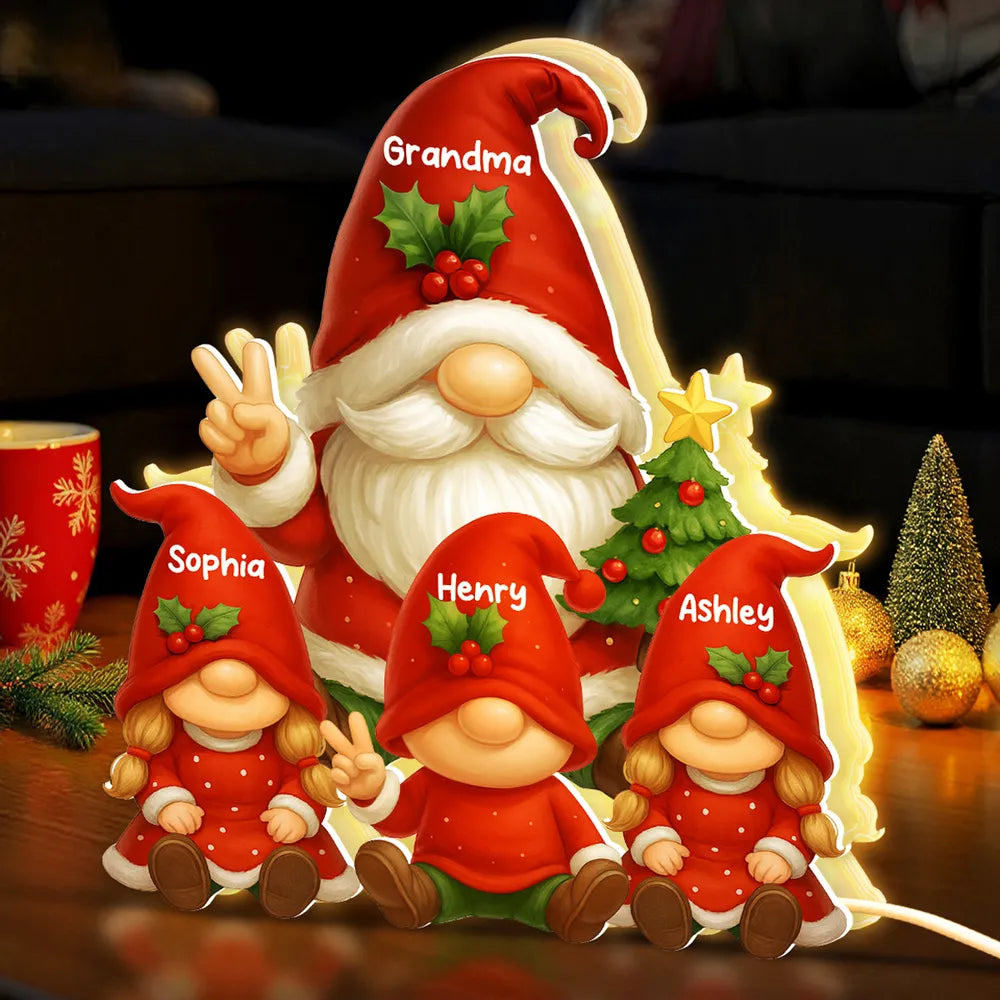 Personalized Christmas Gnome Family Figurine for Grandparents - Holiday Decor Plaque MagicInPrints