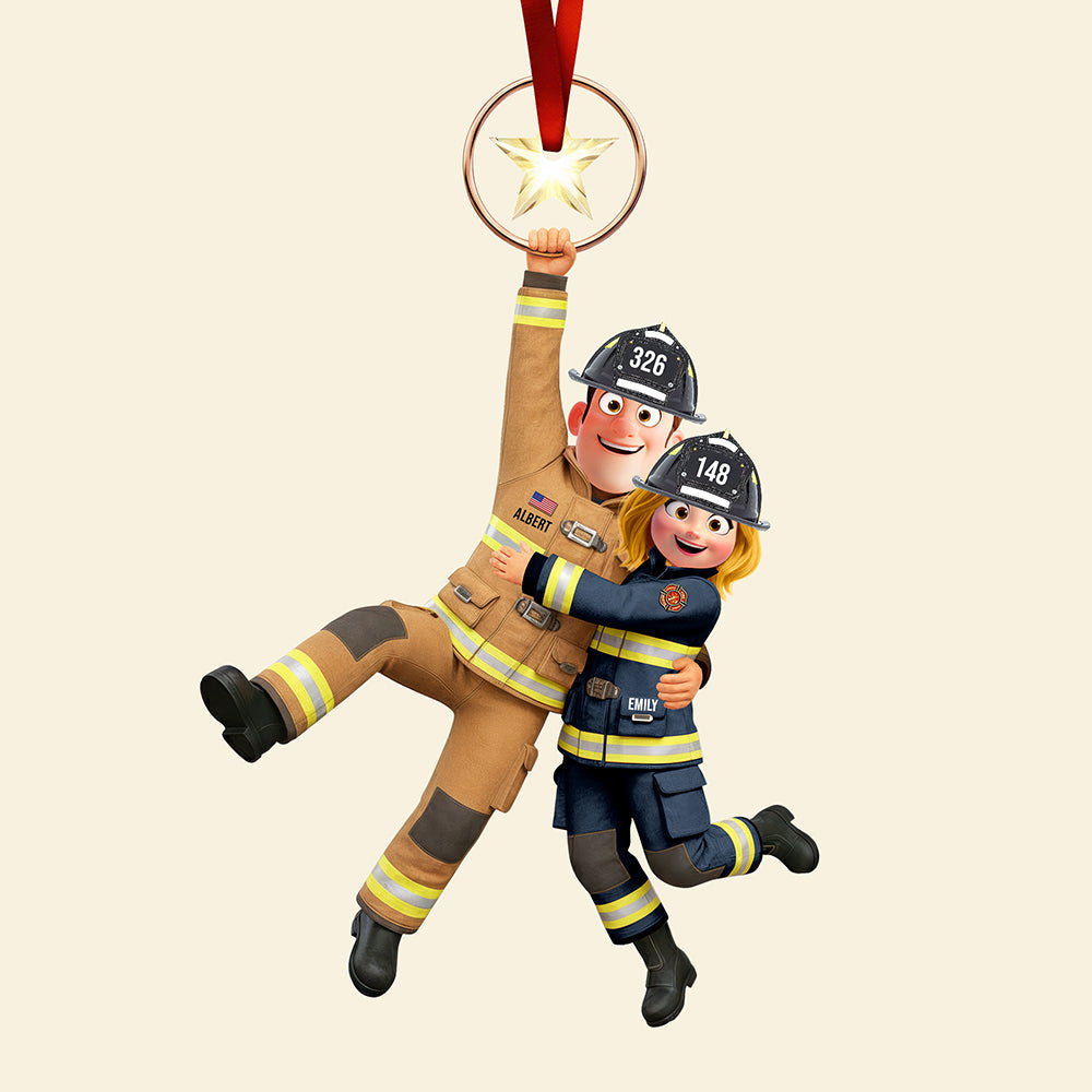 "Together in Courage" - Firefighter Couple Hanging Ornament - Personalized Gifts for Couples Ornament MagicInPrints