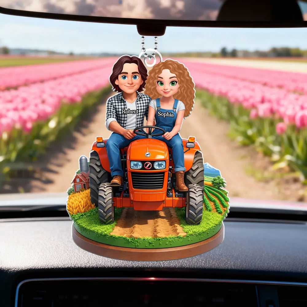 Custom Couple Tractor Ornament for Farmers - Personalized Gift Car Hanger MagicInPrints