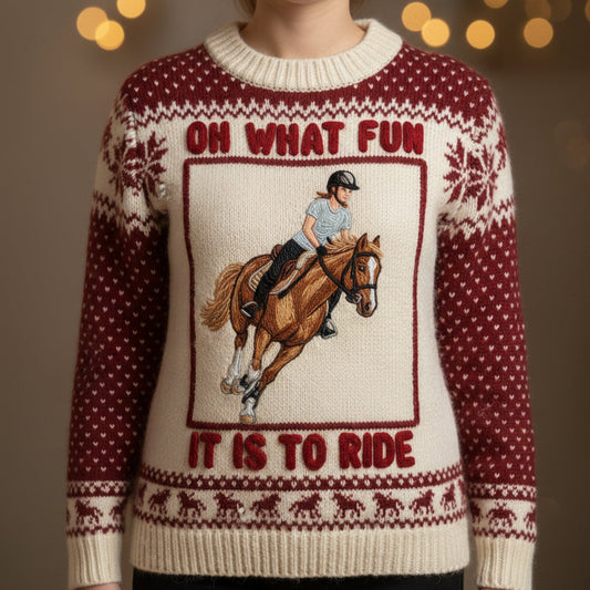 Custom Photo Christmas Gifts For Horse Riding Lovers Ugly Sweater AOP Products MagicInPrints