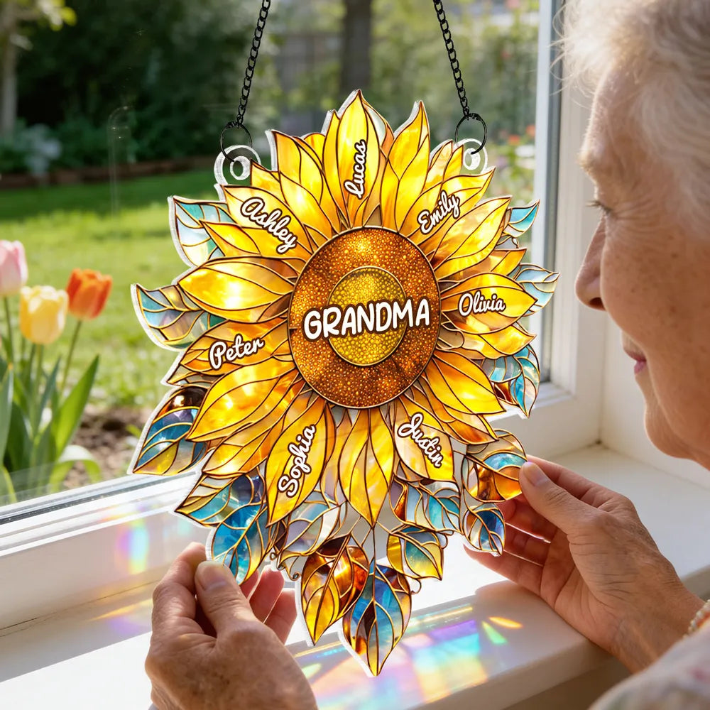 Personalized Sunflower Suncatcher for Grandma - Family Names Gift Ornament MagicInPrints