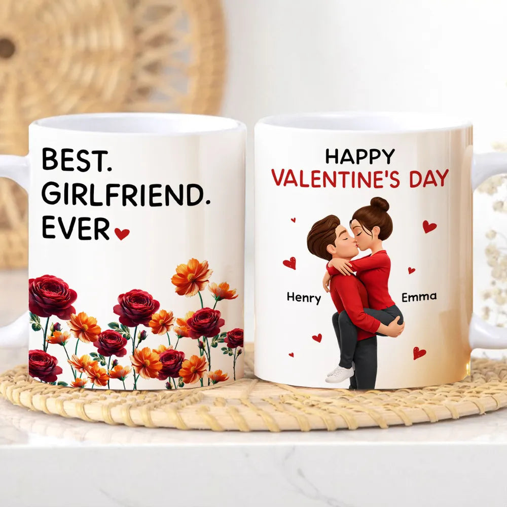 Personalized Valentine's Day Couple Mugs for Girlfriend - Romantic Gift Cup MagicInPrints