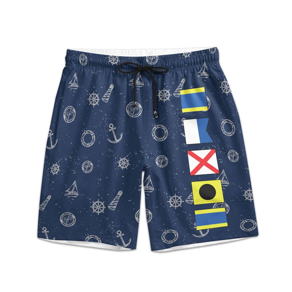 Nautical Pattern Men's Swim Trunks with Drawstring - Beachwear Beachwear MagicInPrints