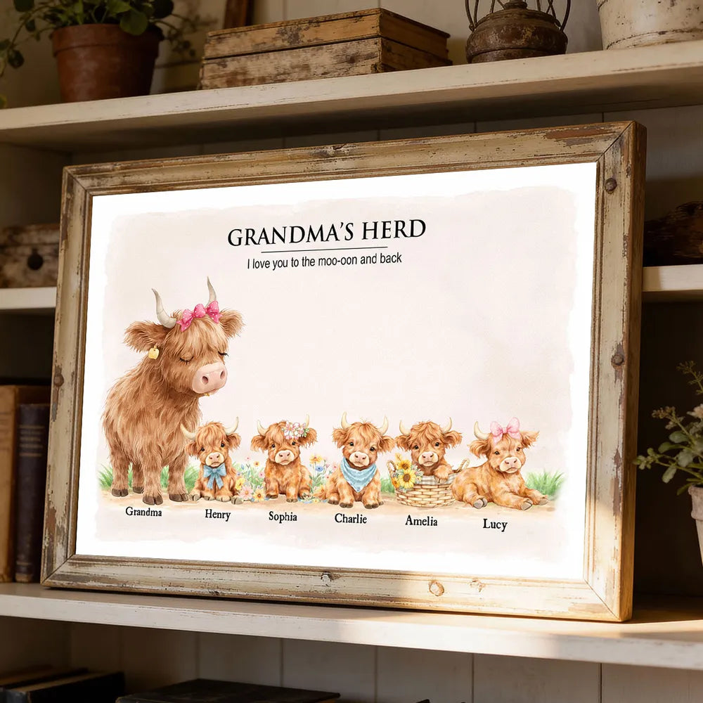 Personalized Family Cow Canvas Art for Grandparents - Sentimental Home Decor Poster or Canvas MagicInPrints