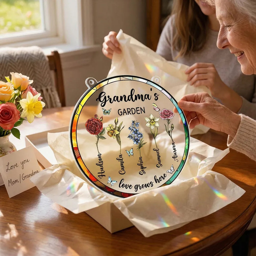 Personalized Stained Glass Window Hanging for Grandma - Family Garden Decoration Ornament MagicInPrints
