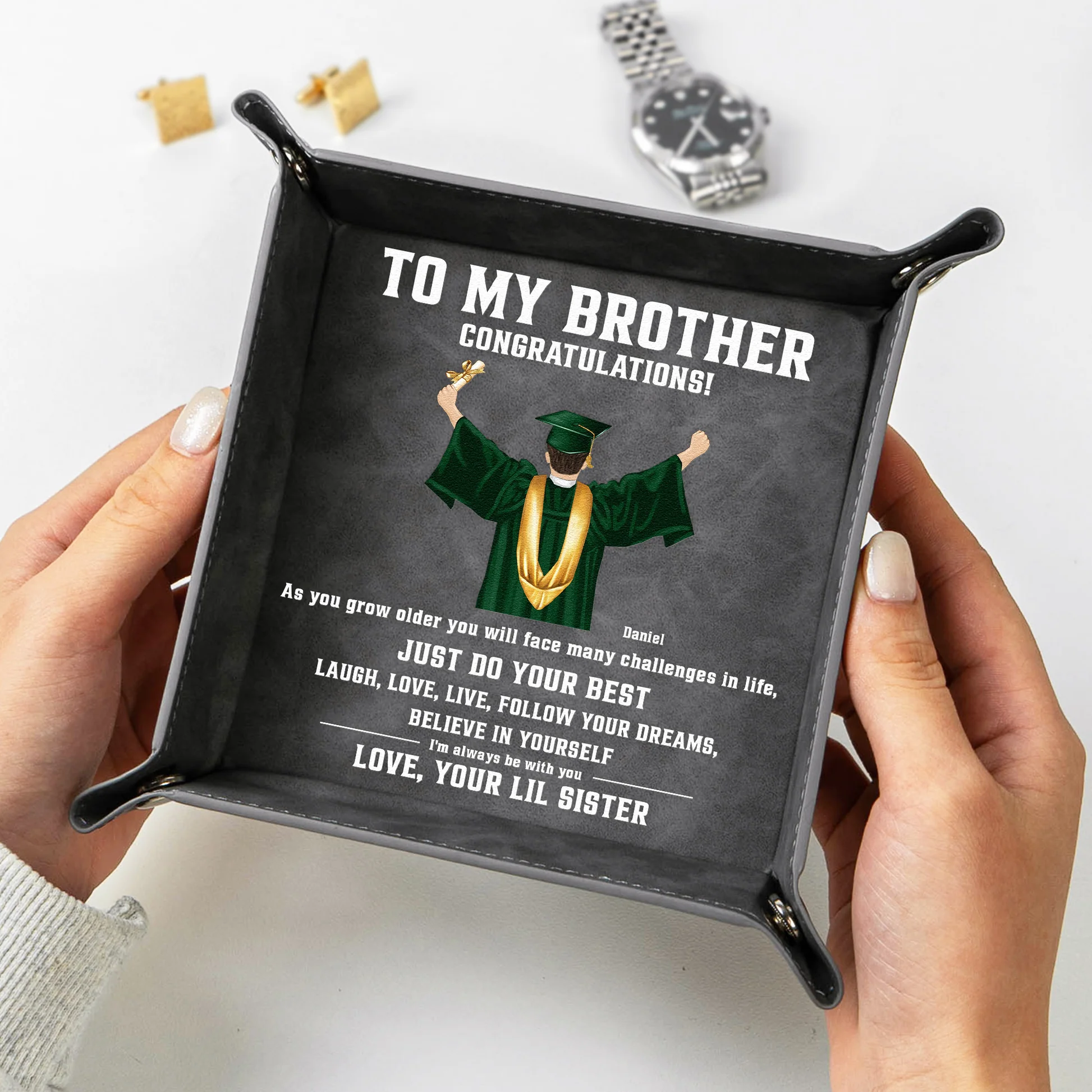 Personalized Graduation Leather Tray for Son - Keepsake Gift Key Tray MagicInPrints