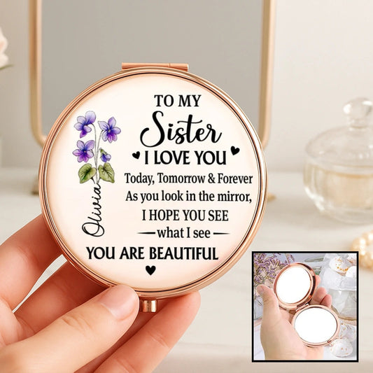 Personalized Compact Mirror for Sister - Sentimental Gift with Engraved Message Beauty Tools MagicInPrints