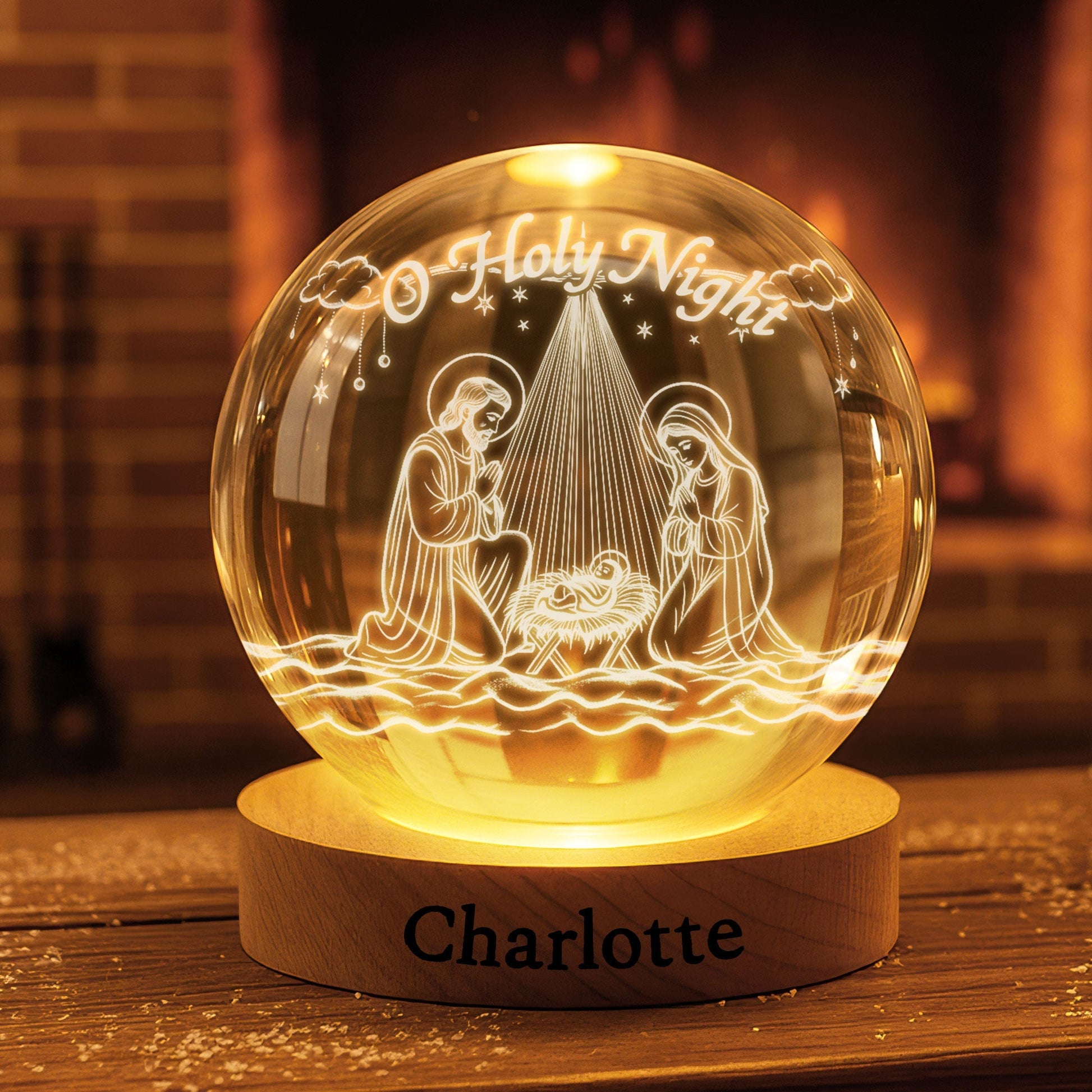 Nativity O Holy Night Crystal Ball Night Light - Personalized Gifts For Christian Night Light Night Lights MagicInPrints