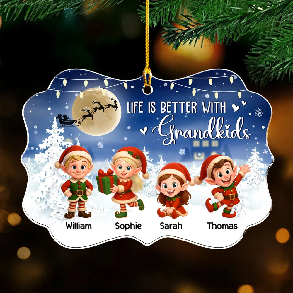 Personalized Christmas Ornament for Grandparents - Elf Design with Grandkids' Names Ornament MagicInPrints