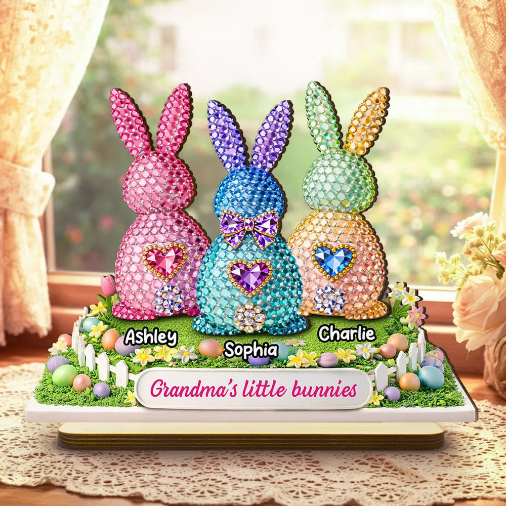 Personalized Crystal Bunny Figurines for Family - Easter Decoration Gift Plaque MagicInPrints