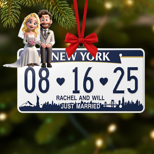 “Celebrate Your Love Story” - Personalized Married Couple License Plate Ornament - Unique Gift for Newlyweds, Couples, Anniversaries Ornament PopCulturePrints