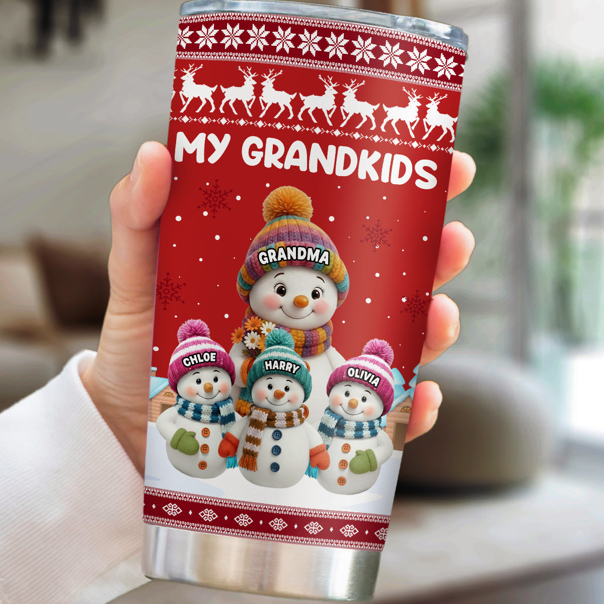 Personalized Christmas Tumbler for Grandma - Snowman Family Design Cup MagicInPrints