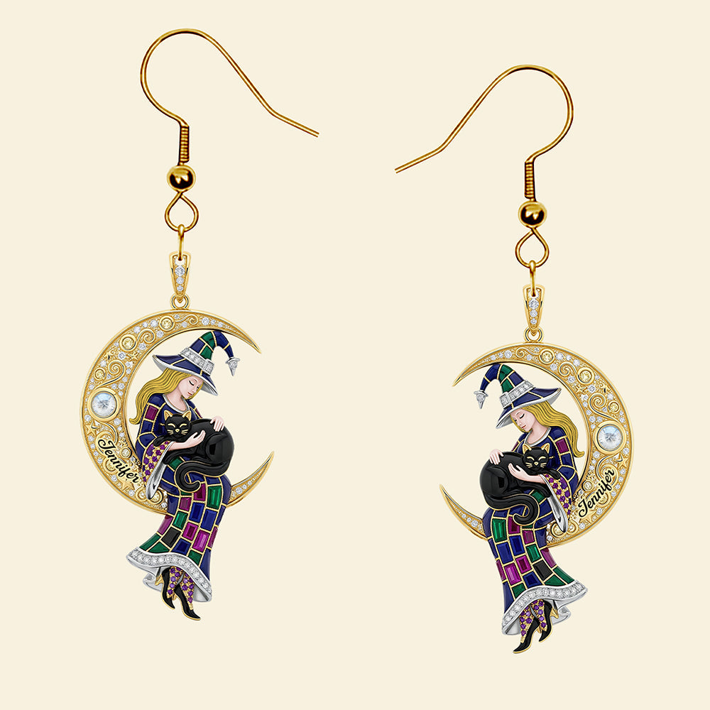 "Enchant Your Style with the Mystical Charm of our Black Cat & Witch Acrylic Earrings" - Personalized Gifts for Witch Lovers