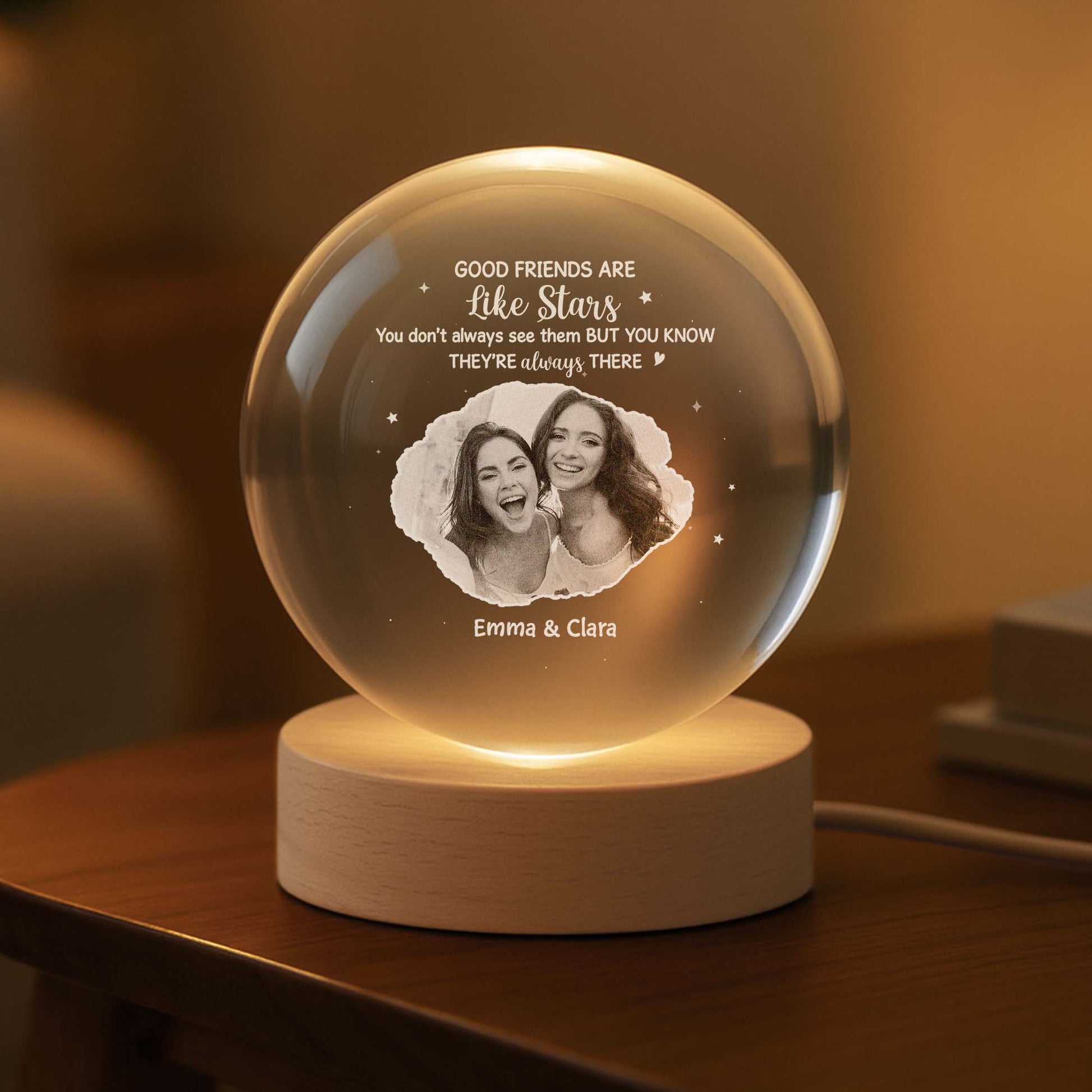 Personalized Friendship Photo Crystal Globe Lamp for Best Friends - Sentimental Gift Lamp MagicInPrints