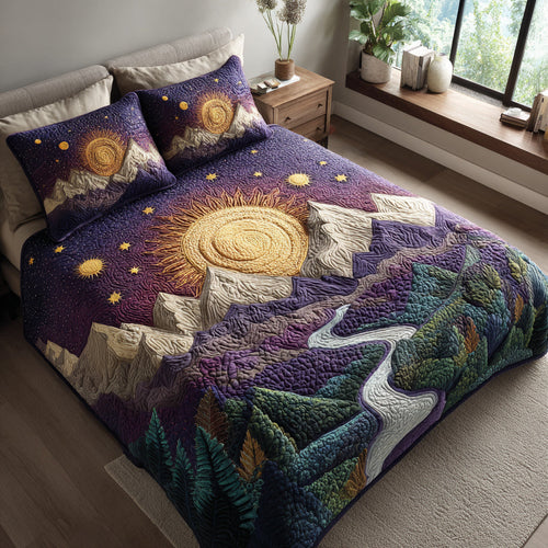 Illuminate Your Nights – Personalized 3-Piece Quilted Bedding Set – Gift for Mountain Lovers Quilted Bedding Set V2 MagicInPrints