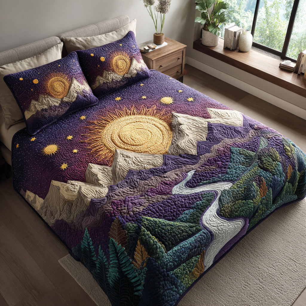Illuminate Your Nights – Personalized 3-Piece Quilted Bedding Set – Gift for Mountain Lovers Quilted Bedding Set V2 MagicInPrints