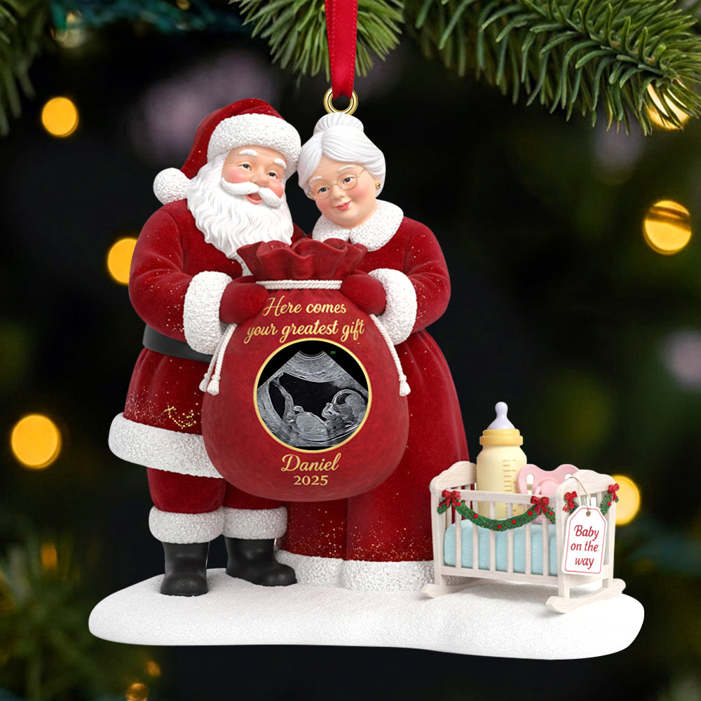 Here Comes Your Greatest Gift - Santa Claus Custom Photo Christmas Ornament Ornament MagicInPrints