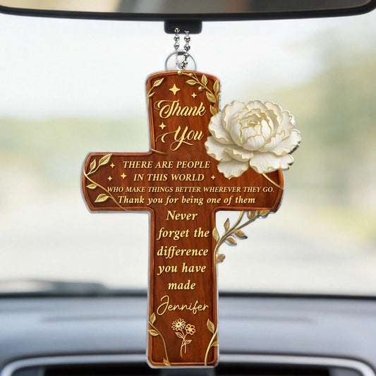 Personalized Car Rearview Mirror Cross Ornament for Gratitude - Thank You Gift Car Hanger MagicInPrints