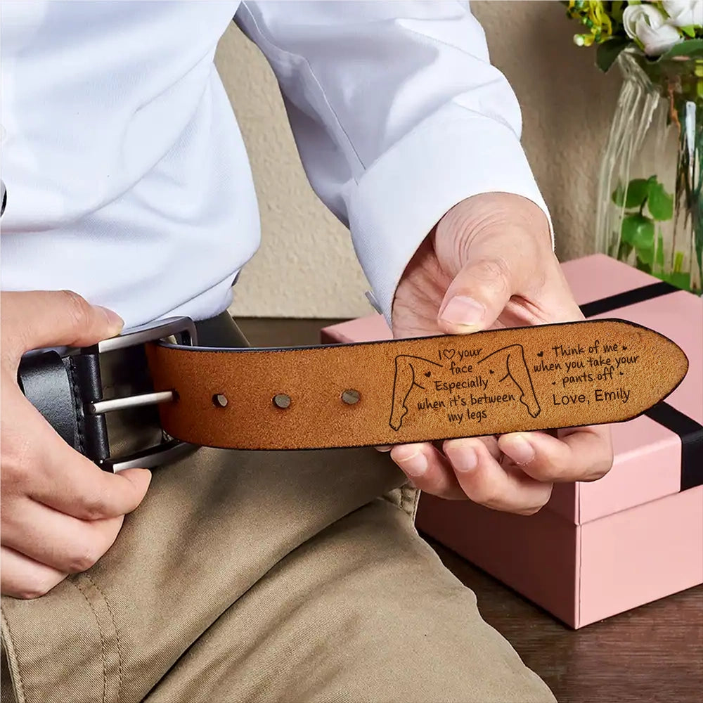 Personalized Leather Belt for Him with Engraved Message - Romantic Gift Belt MagicInPrints