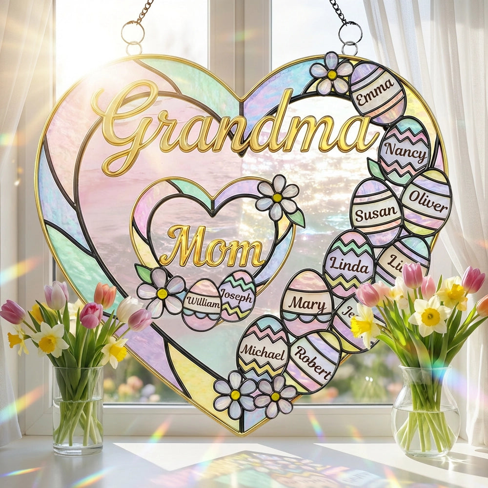Personalized Heart Stained Glass Suncatcher for Grandma - Mother's Day Gift Ornament MagicInPrints