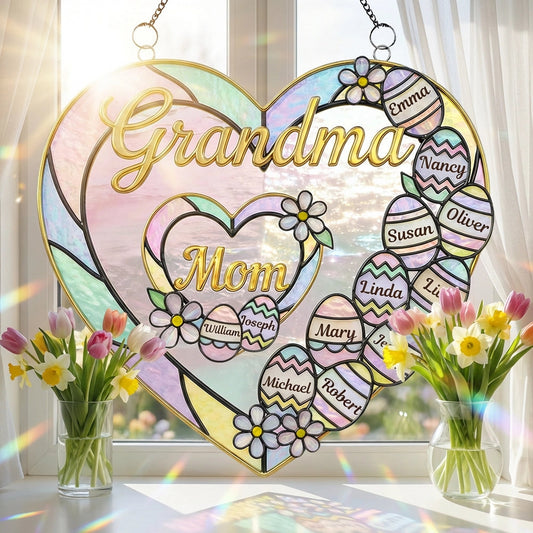 Personalized Heart Stained Glass Suncatcher for Grandma - Mother's Day Gift Ornament MagicInPrints