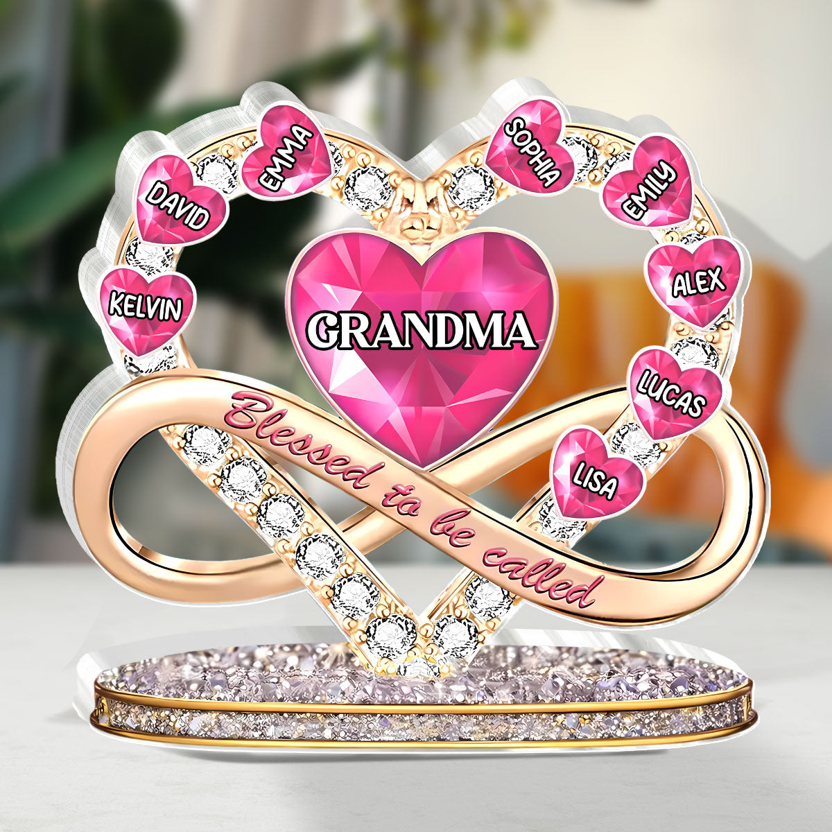 Personalized Heart-Shaped Crystal Ornament for Grandma - Sentimental Gift for Family Celebration Plaque MagicInPrints