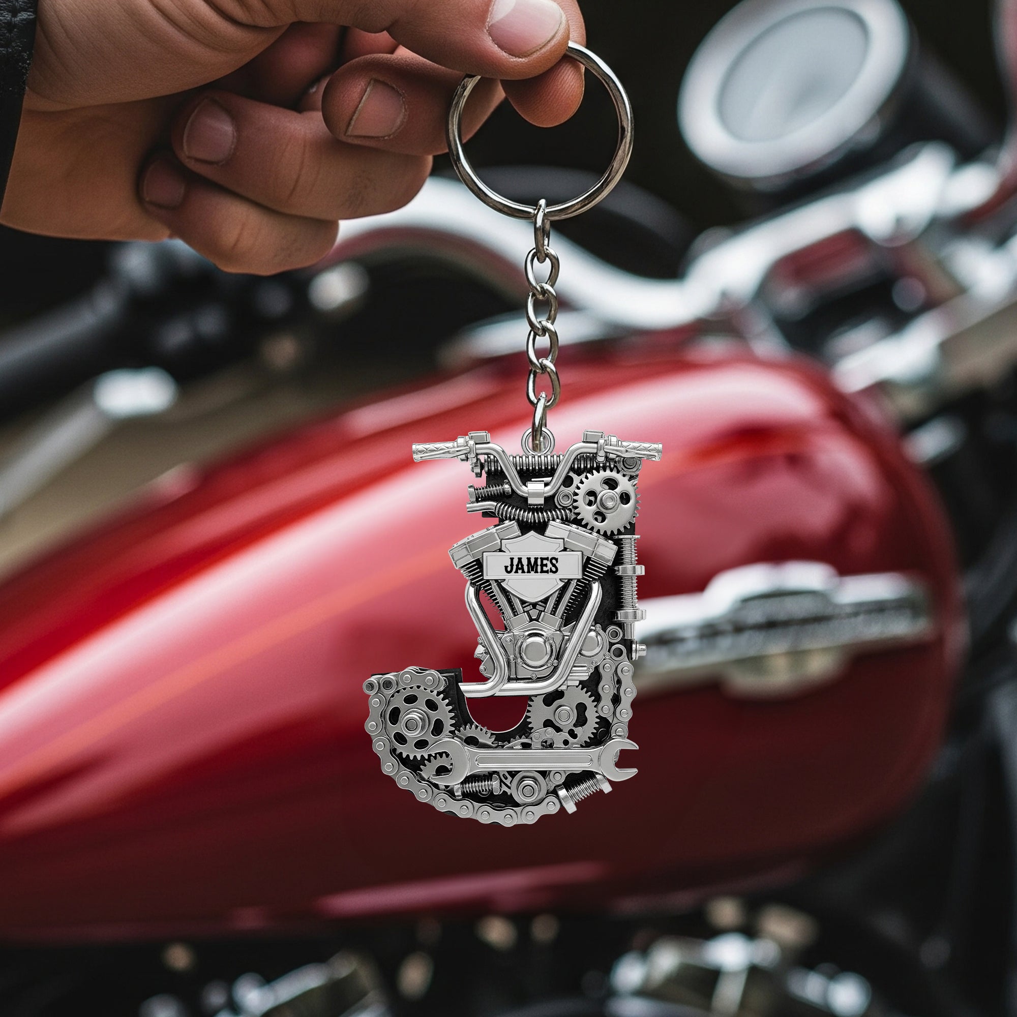 Ride with Passion: Motorcycle Mechanical Initial Keychain - Personalized Gifts for Bikers Keychains MagicInPrints