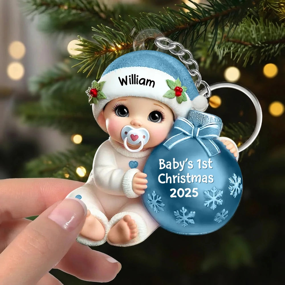 Personalized Baby's First Christmas Ornament Keychain - 2025 Keepsake Gift Keychain MagicInPrints