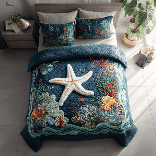 Dive into Serenity – Personalized 3-Piece Quilted Bedding Set – Gift for Ocean Lovers Quilted Bedding Set V2 MagicInPrints