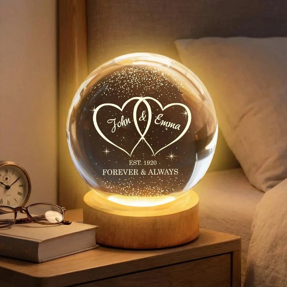Personalized LED Crystal Ball Lamp for Couples - Romantic Home Decor Gift Lamp MagicInPrints
