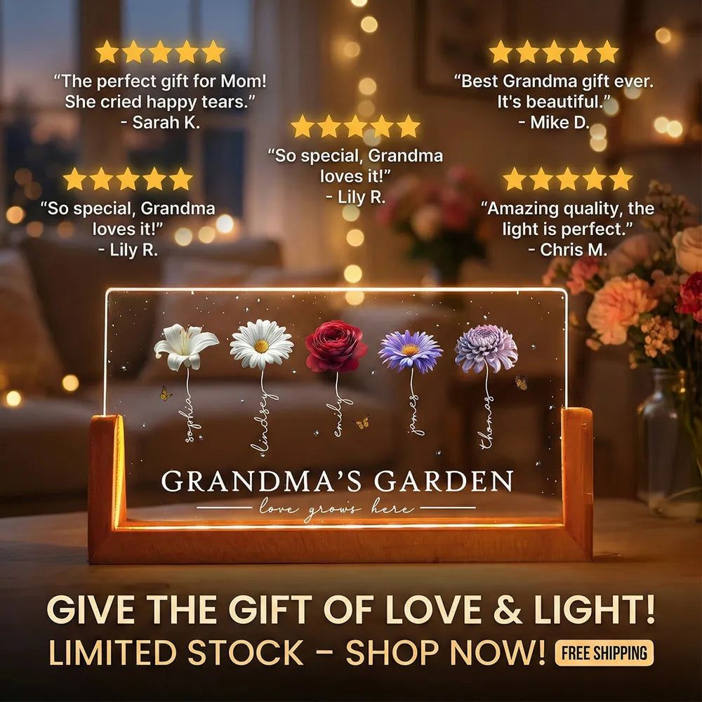Personalized LED Acrylic Sign for Grandma - Custom Floral Display Plaque MagicInPrints