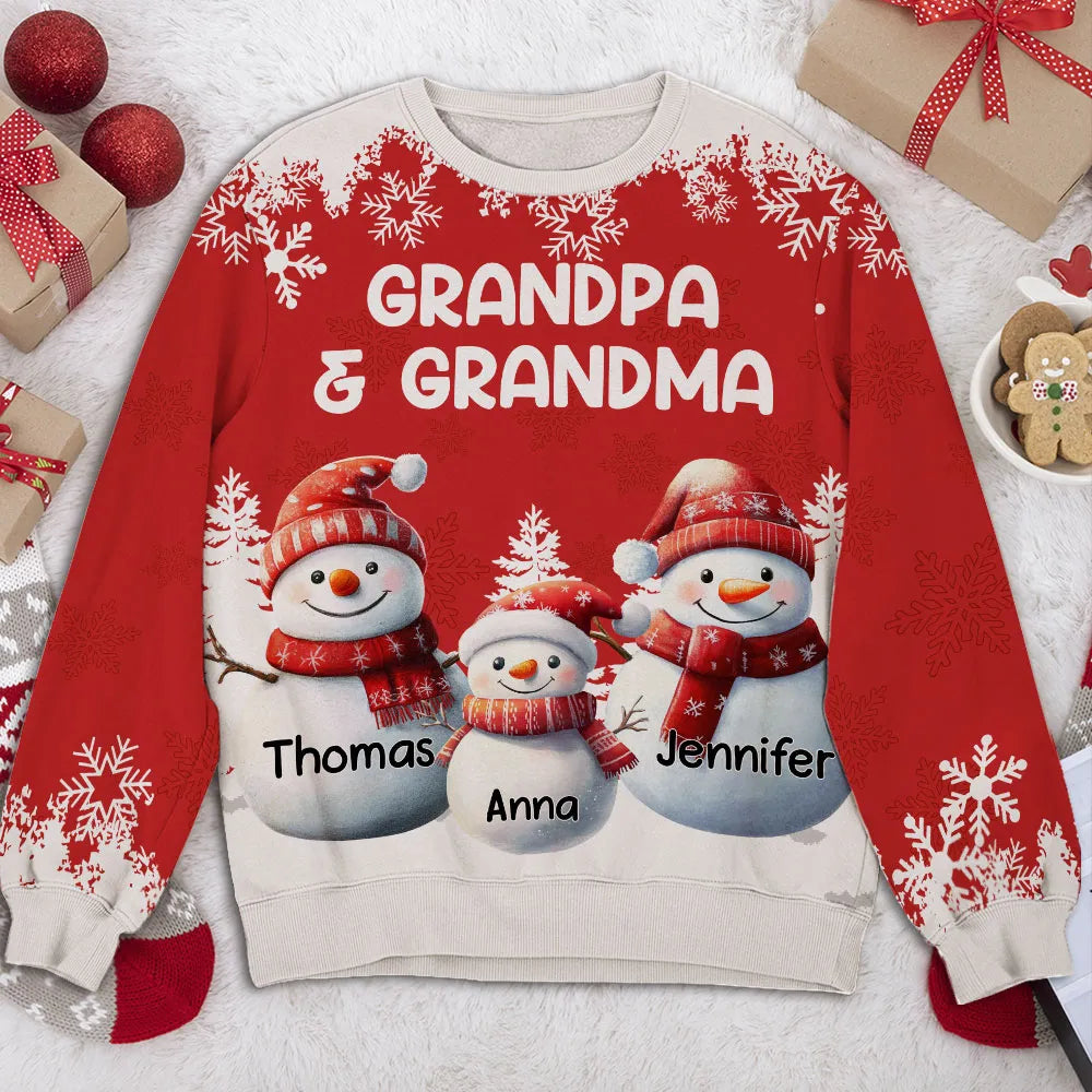 Personalized Christmas Sweatshirt for Grandparents - Snowman Family Design Cloth MagicInPrints
