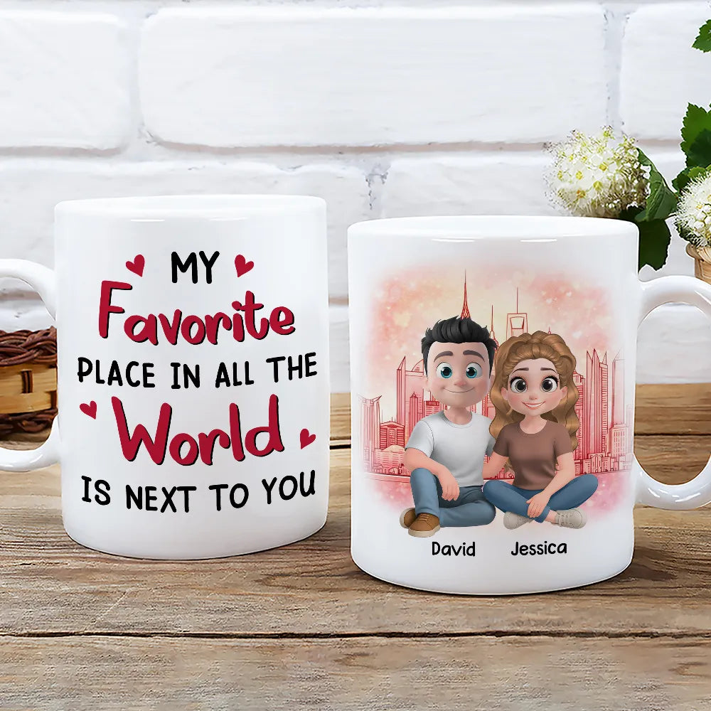 Personalized Couple Mug Set for Romantic Gift - Custom Names and Illustration Cup MagicInPrints