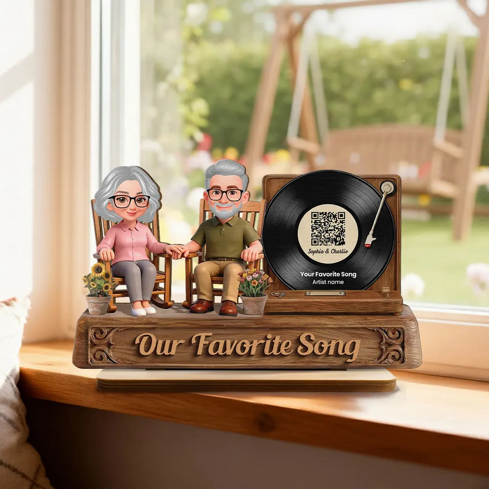 Custom Couple Figurine with Vinyl Record - Anniversary Gift Plaque MagicInPrints