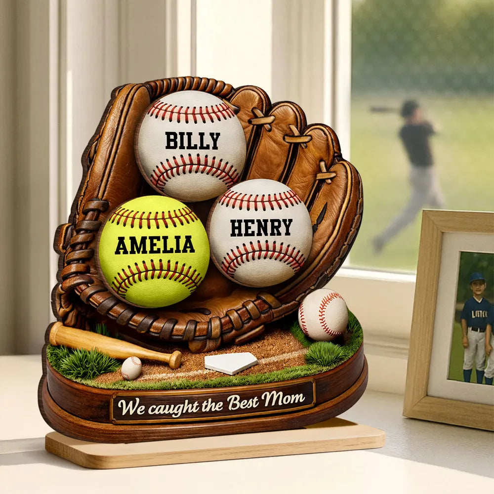 Personalized Baseball Display for Mom - Custom Names Glove Keepsake Plaque MagicInPrints