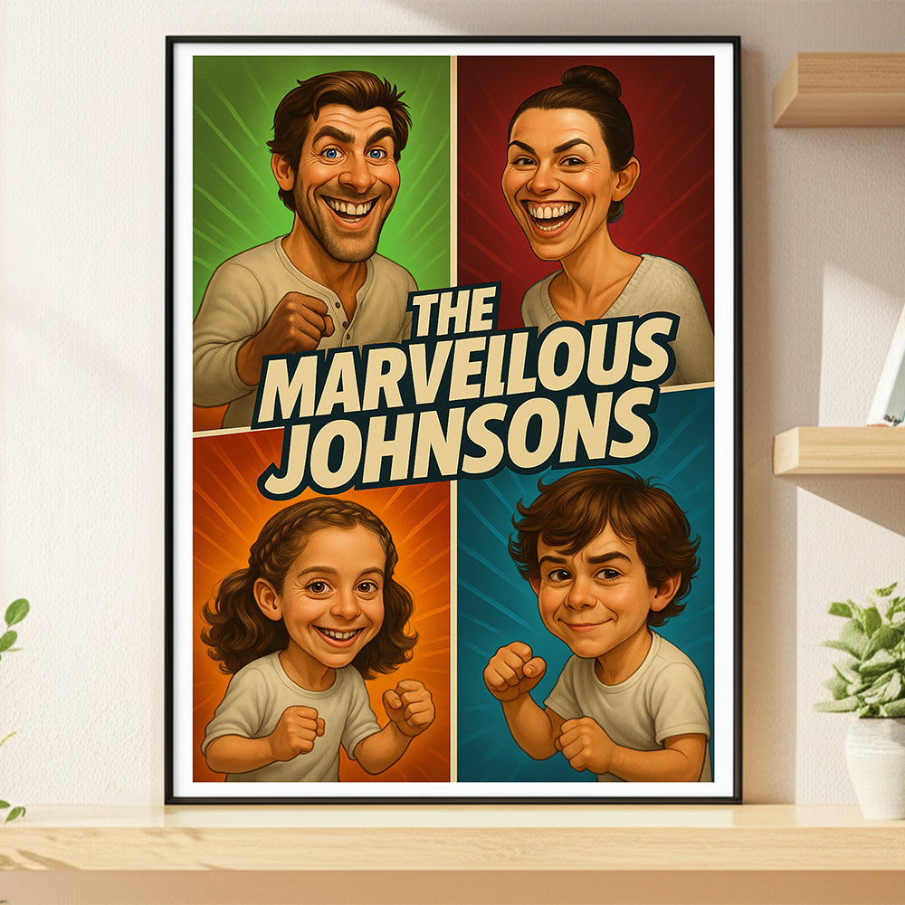 Capture the Joy: Custom Caricature Photo - Unique Personalized Gift for Family Poster & Canvas MagicInPrints