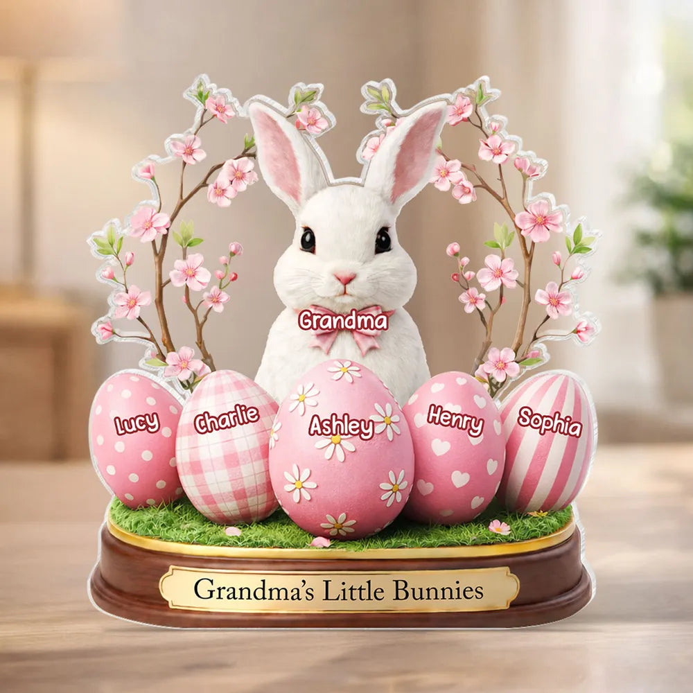 Personalized Easter Bunny Figurine for Grandma - Custom Names Display Plaque MagicInPrints